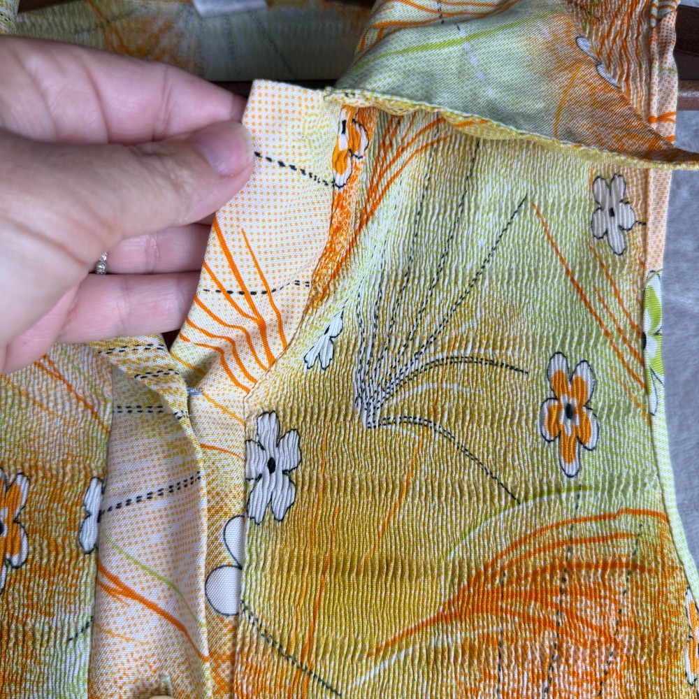Boho  soft girl Vintage 70s Floral Plisse Sleeveless Midi Dress‎ Orange Yellow - Picture 6 of 11
